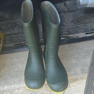 Children's Green Rain Boots with Yellow Soles